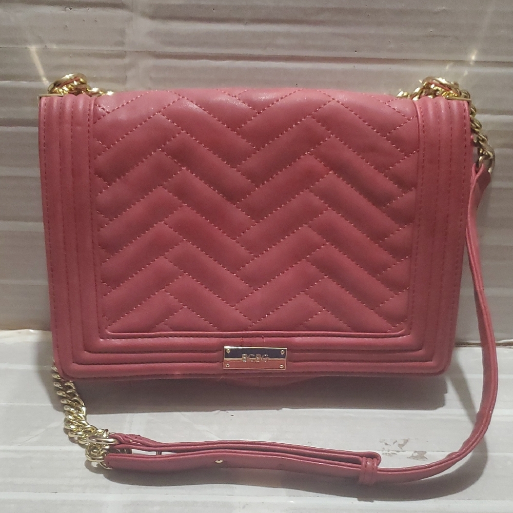 BCBG Red Gold Chain Chevron Crossbody Bag